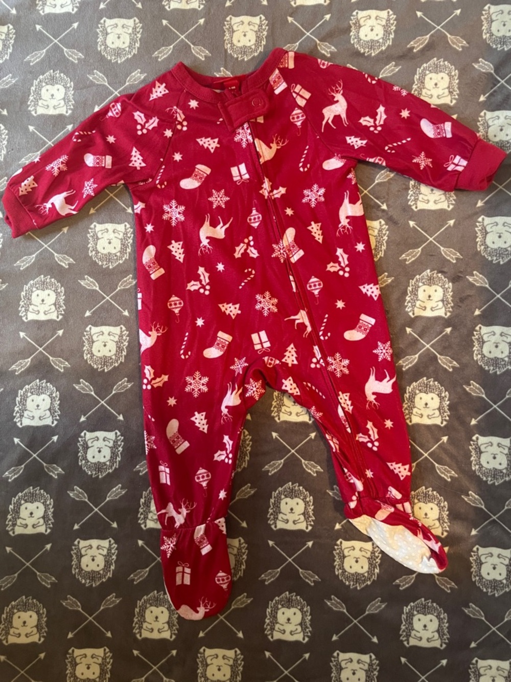 Baby Holiday Family Matching Footed Sleeper - Red Reindeer & Snowflake Print